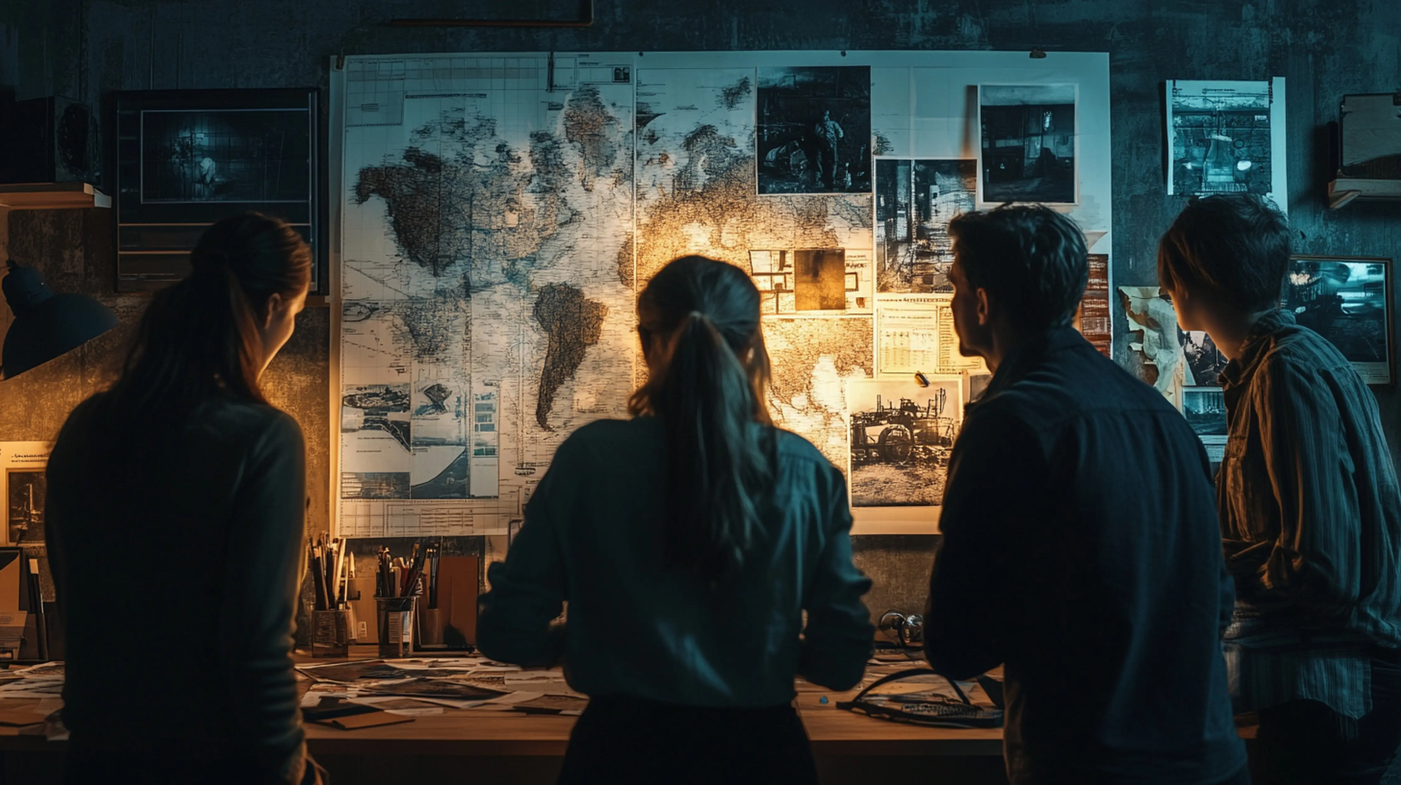 Ein Team von Geschäftsleuten arbeitet als Gruppe, sitzt um einen Tisch und spricht miteinander.